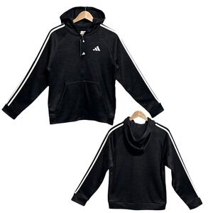 Adidas Youth Boys Full Zip Fleece Hooded Track Jacket XL (18-20) Black 3-Stripe